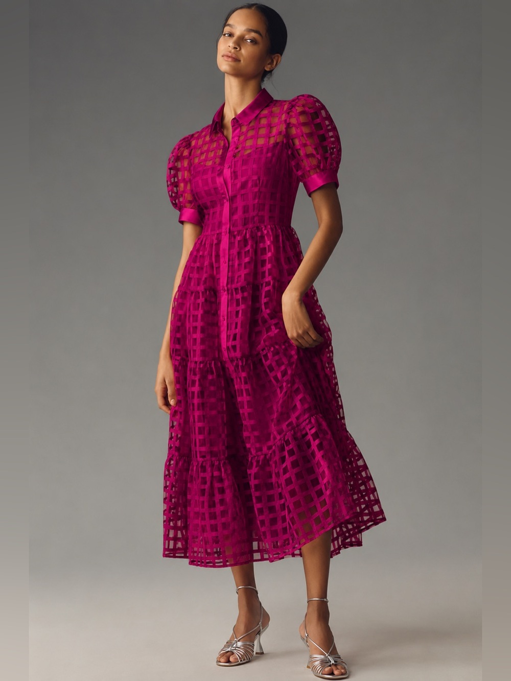 English Factory short sleeve button front midi dress